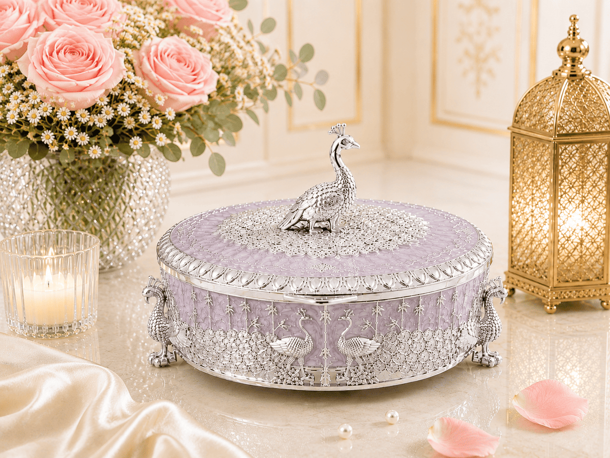 Peacock Round Enamel Dry Fruit Box