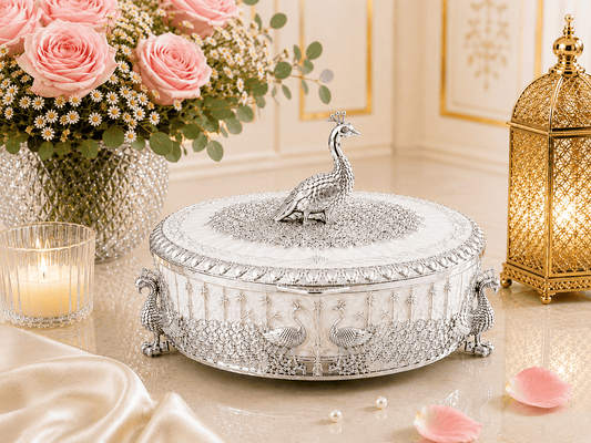 Peacock Round Enamel Dry Fruit Box