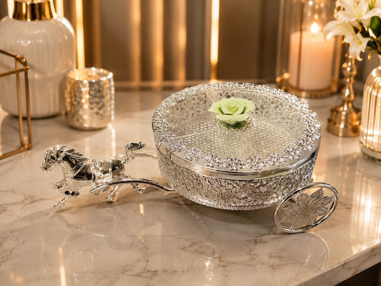 Round Dry Fruit Box with Horse Carriage