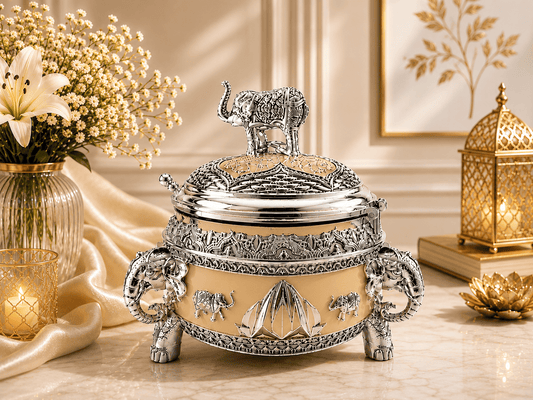Round Sugar Pot with Elephant on Top