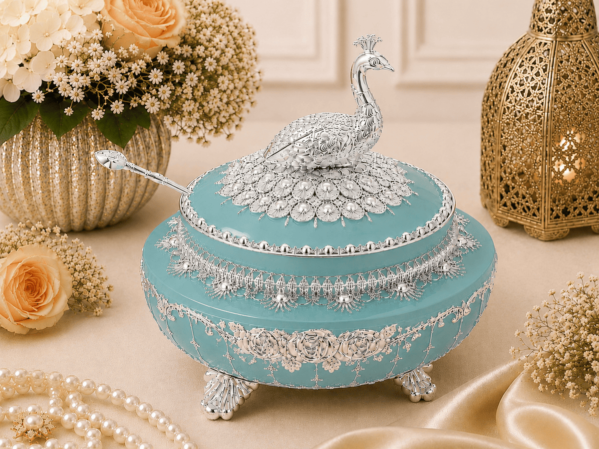 Royal Peacock Round Sugar Pot