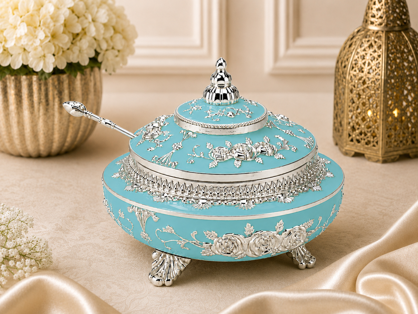 Beautifully Carved Round Sugar Pot