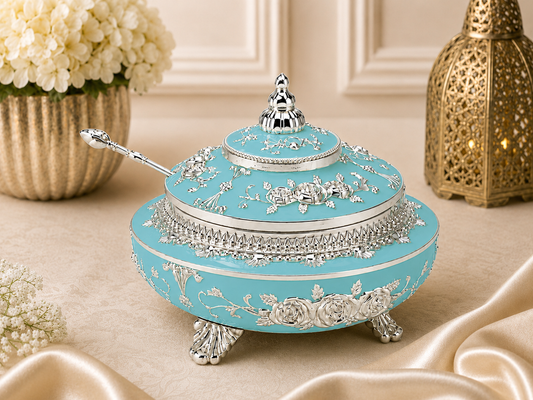 Beautifully Carved Round Sugar Pot