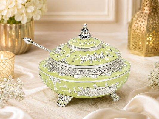 Beautifully Carved Round Sugar Pot