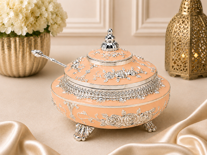 Beautifully Carved Round Sugar Pot