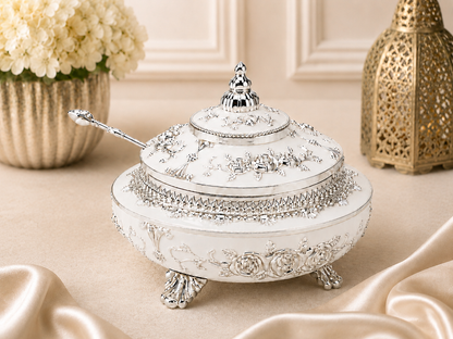 Beautifully Carved Round Sugar Pot