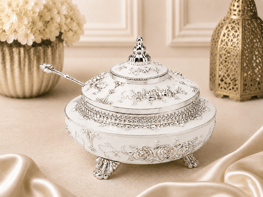 Beautifully Carved Round Sugar Pot