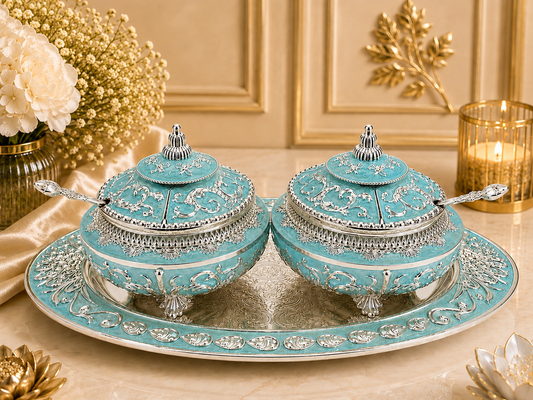 Beautifully Carved Sugar Pot Set