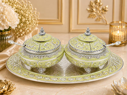 Beautifully Carved Sugar Pot Set