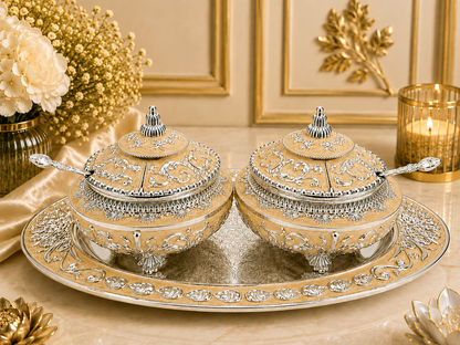 Beautifully Carved Sugar Pot Set