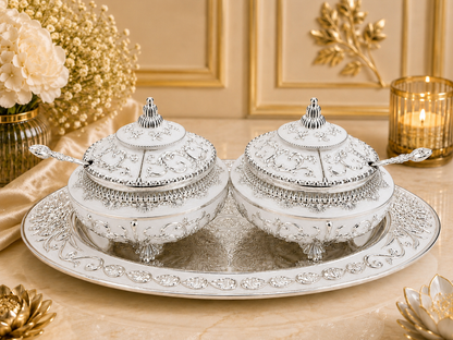 Beautifully Carved Sugar Pot Set