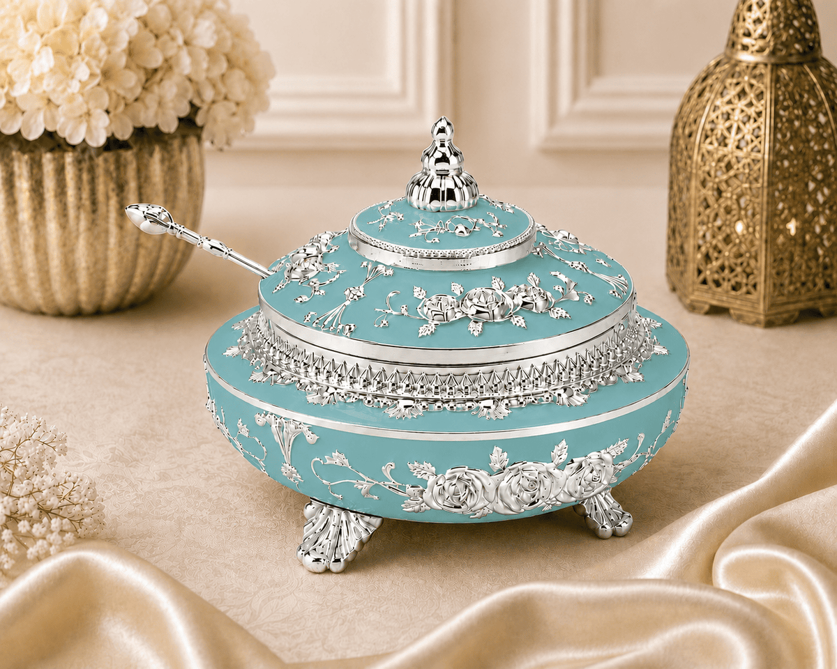 Beautifully Carved Round Sugar Pot