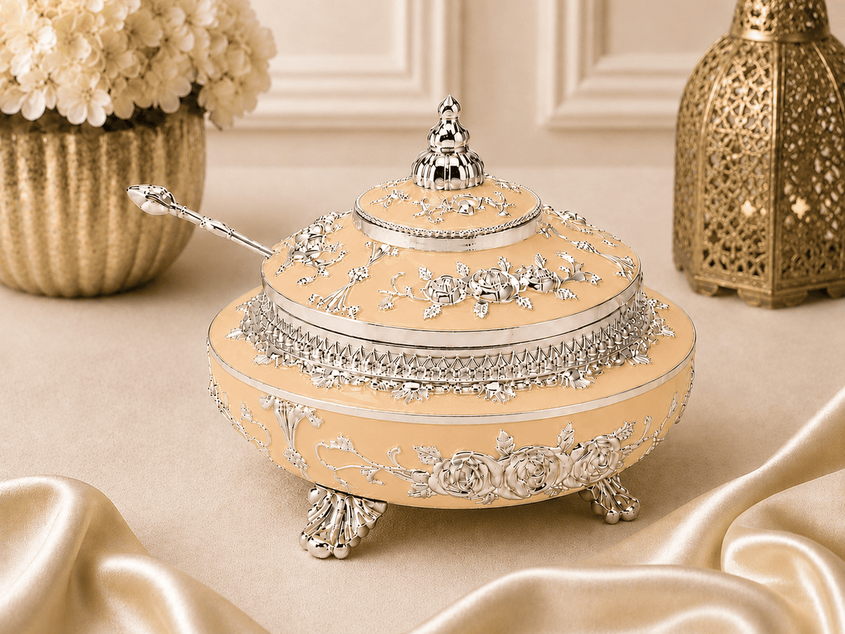 Beautifully Carved Round Sugar Pot