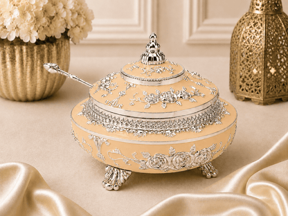 Beautifully Carved Round Sugar Pot
