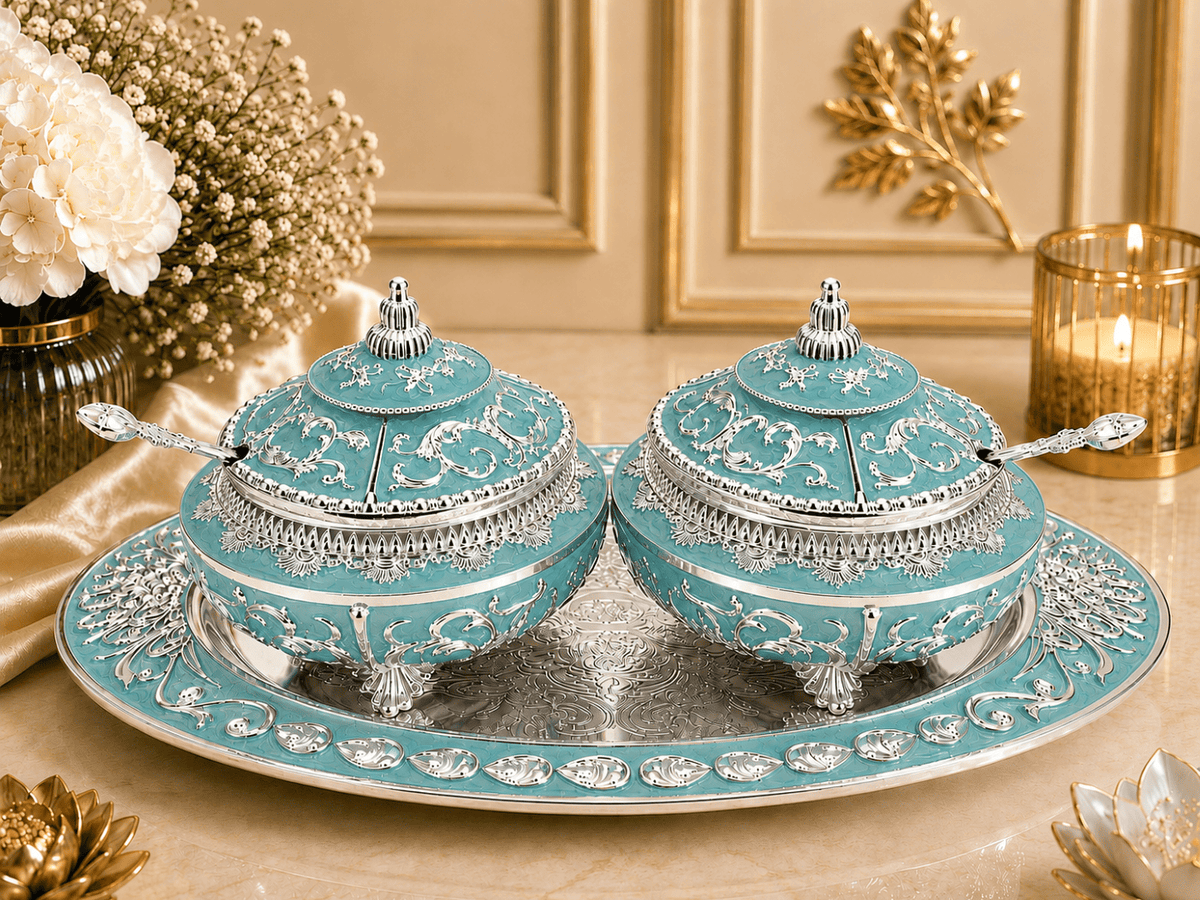 Beautifully Carved Sugar Pot Set
