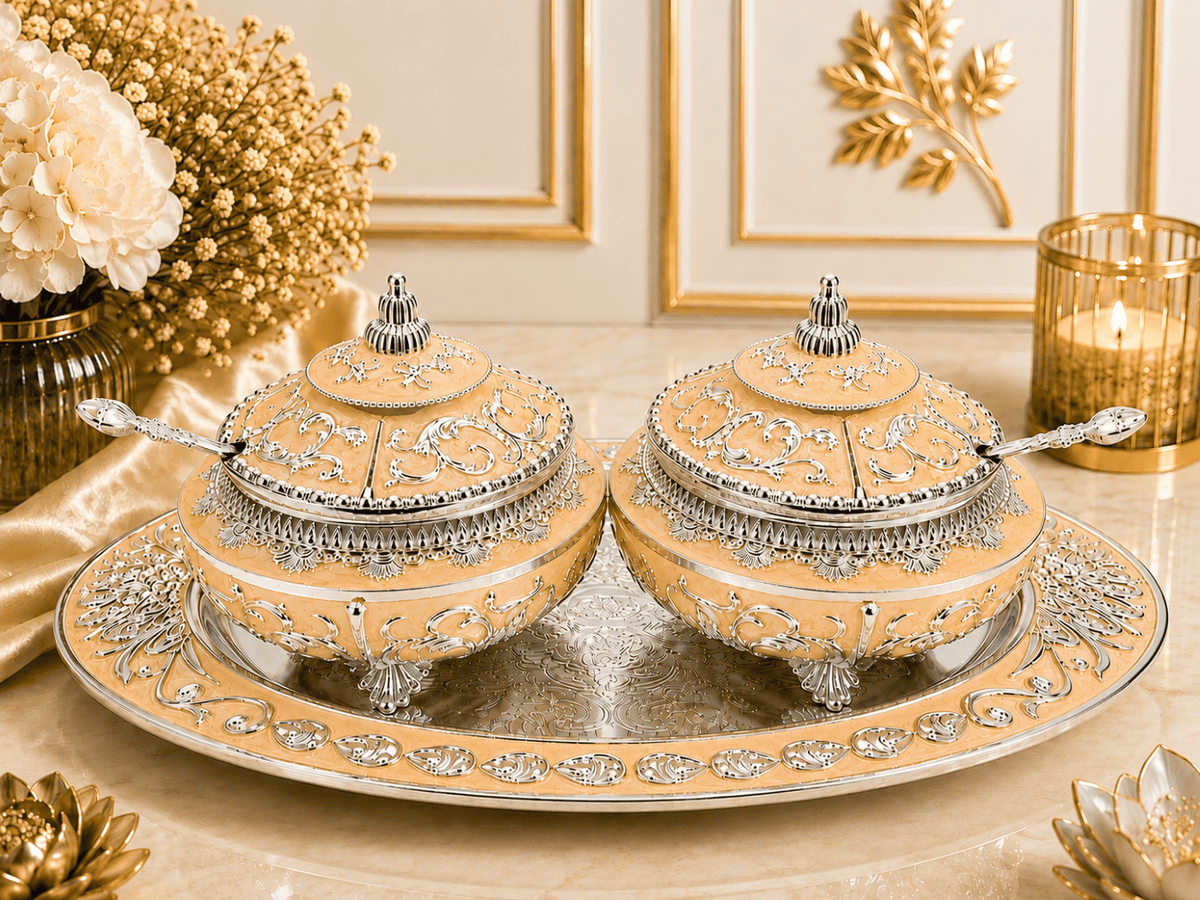 Beautifully Carved Sugar Pot Set