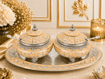 Beautifully Carved Sugar Pot Set