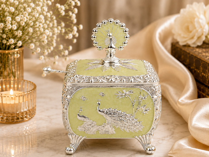 Cube Sugar Pot with Peacock on Top