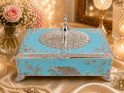 Peacock Rectangle Enamel Dry Fruit Box