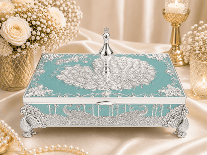 Peacock Rectangle Enamel Dry Fruit Box