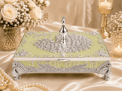 Peacock Rectangle Enamel Dry Fruit Box