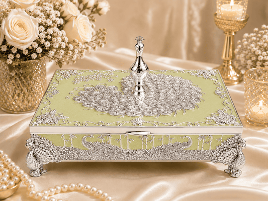 Peacock Rectangle Enamel Dry Fruit Box