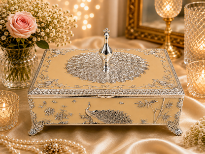 Peacock Rectangle Enamel Dry Fruit Box