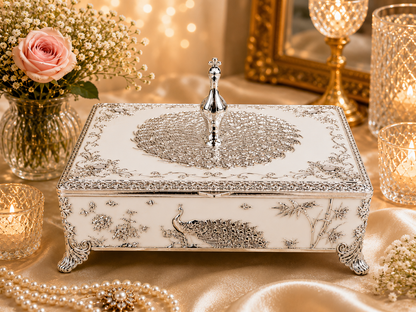 Peacock Rectangle Enamel Dry Fruit Box