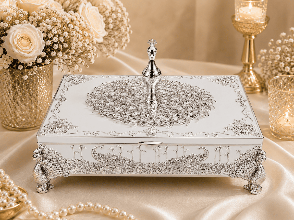 Peacock Rectangle Enamel Dry Fruit Box
