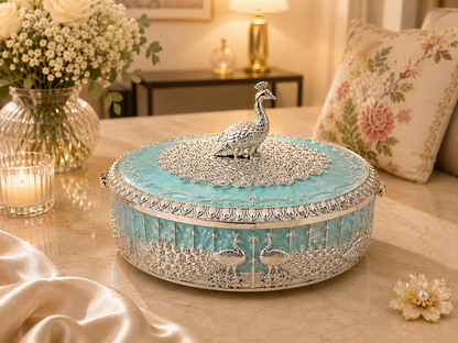 Peacock Round Enamel Dry Fruit Box