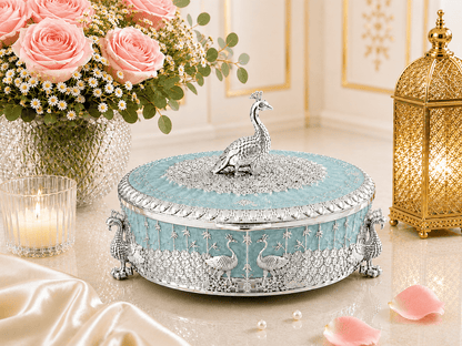 Peacock Round Enamel Dry Fruit Box