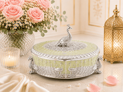 Peacock Round Enamel Dry Fruit Box