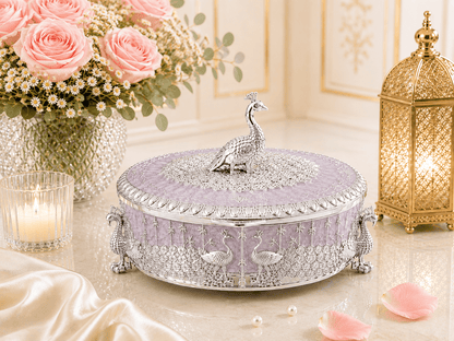 Peacock Round Enamel Dry Fruit Box
