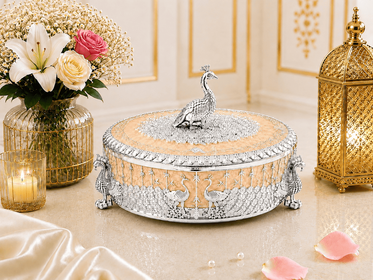 Peacock Round Enamel Dry Fruit Box