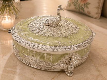 Peacock Round Enamel Dry Fruit Box
