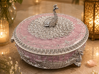 Peacock Round Enamel Dry Fruit Box