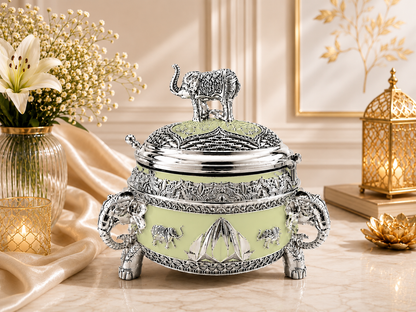Round Sugar Pot with Elephant on Top