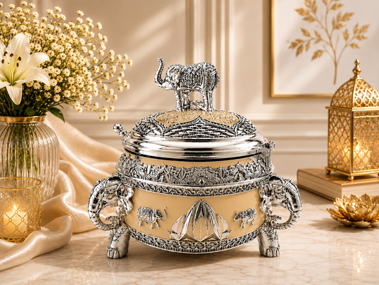 Round Sugar Pot with Elephant on Top