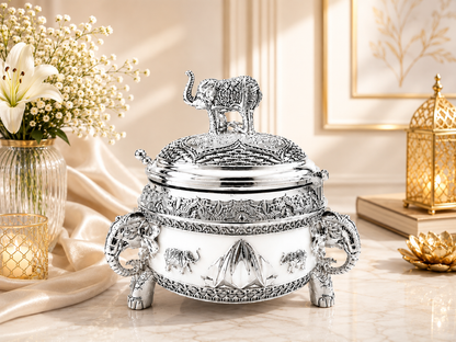 Round Sugar Pot with Elephant on Top