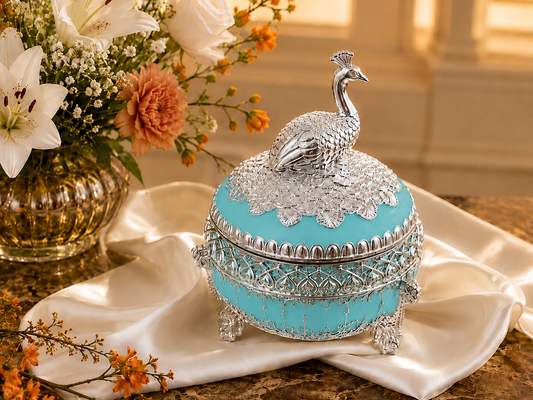 Round Sugar Pot with Peacock on Top
