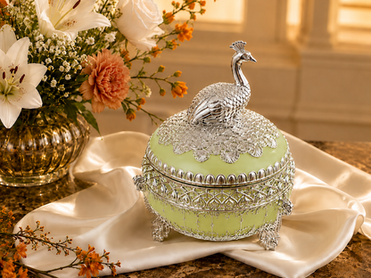 Round Sugar Pot with Peacock on Top