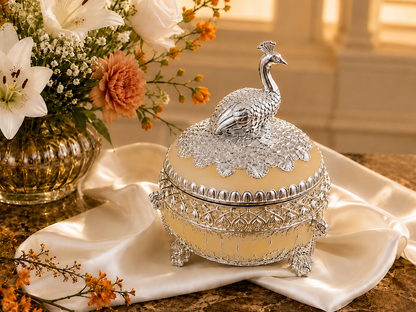 Round Sugar Pot with Peacock on Top