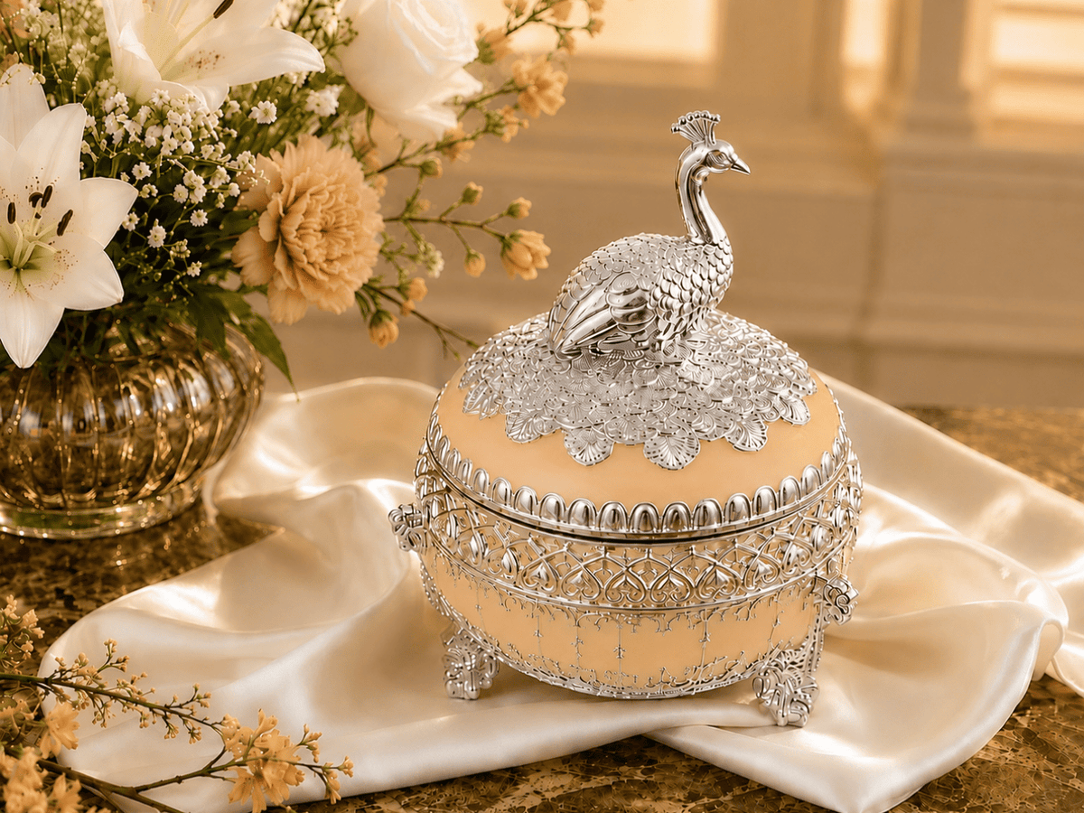 Round Sugar Pot with Peacock on Top