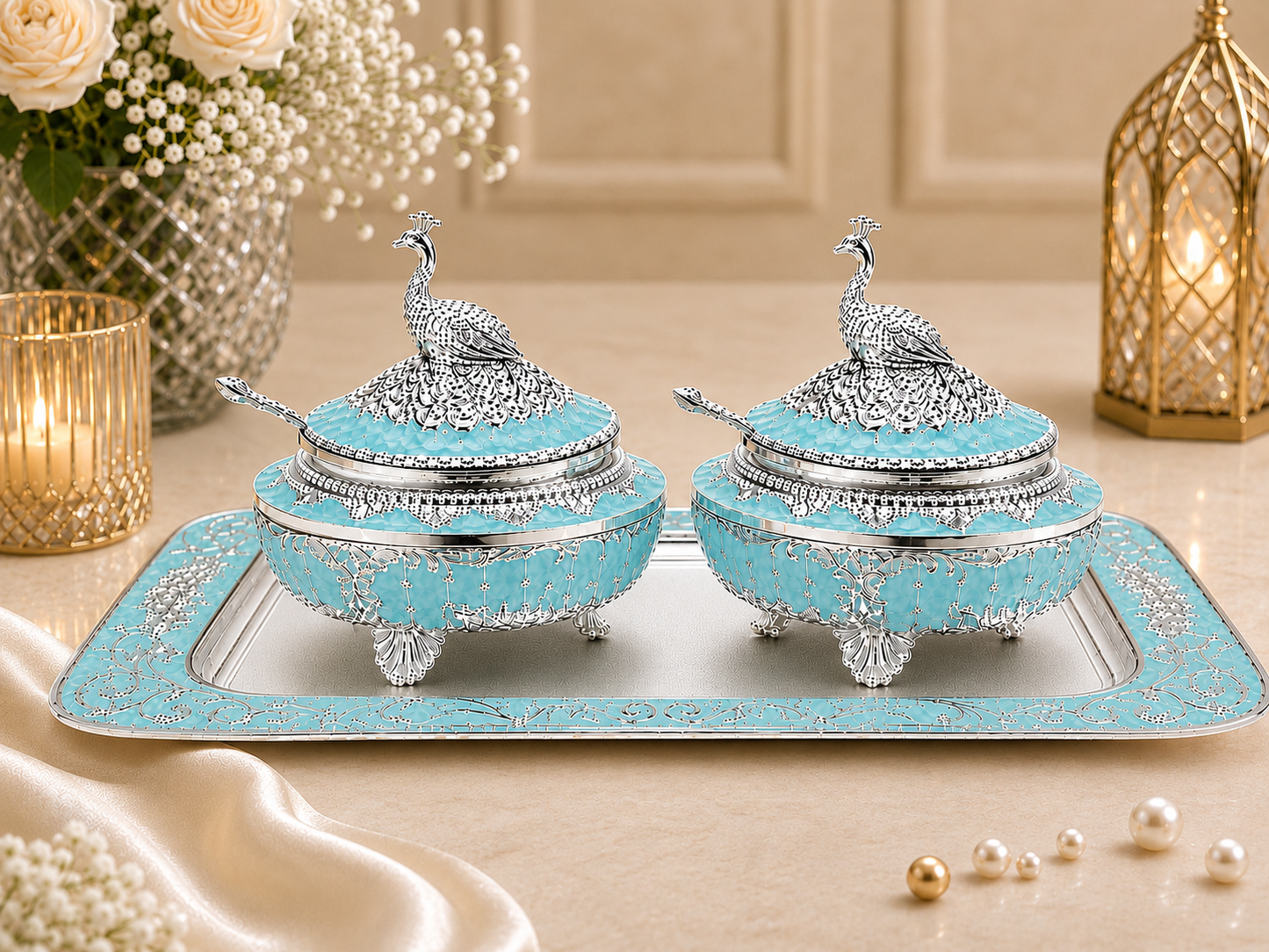 Royal Peacock Sugar Pot Set