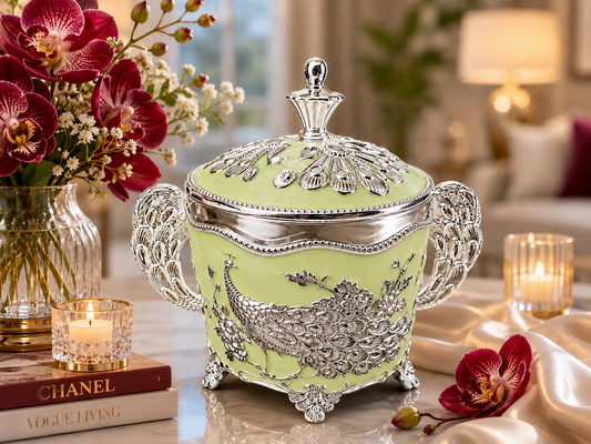 Silver Enamel Peacock Jar