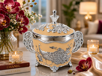 Silver Enamel Peacock Jar