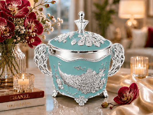 Silver Enamel Peacock Jar
